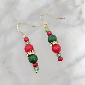 Handmade Christmas Earrings Acrylic Beads Glass Crystals & Seed Beads